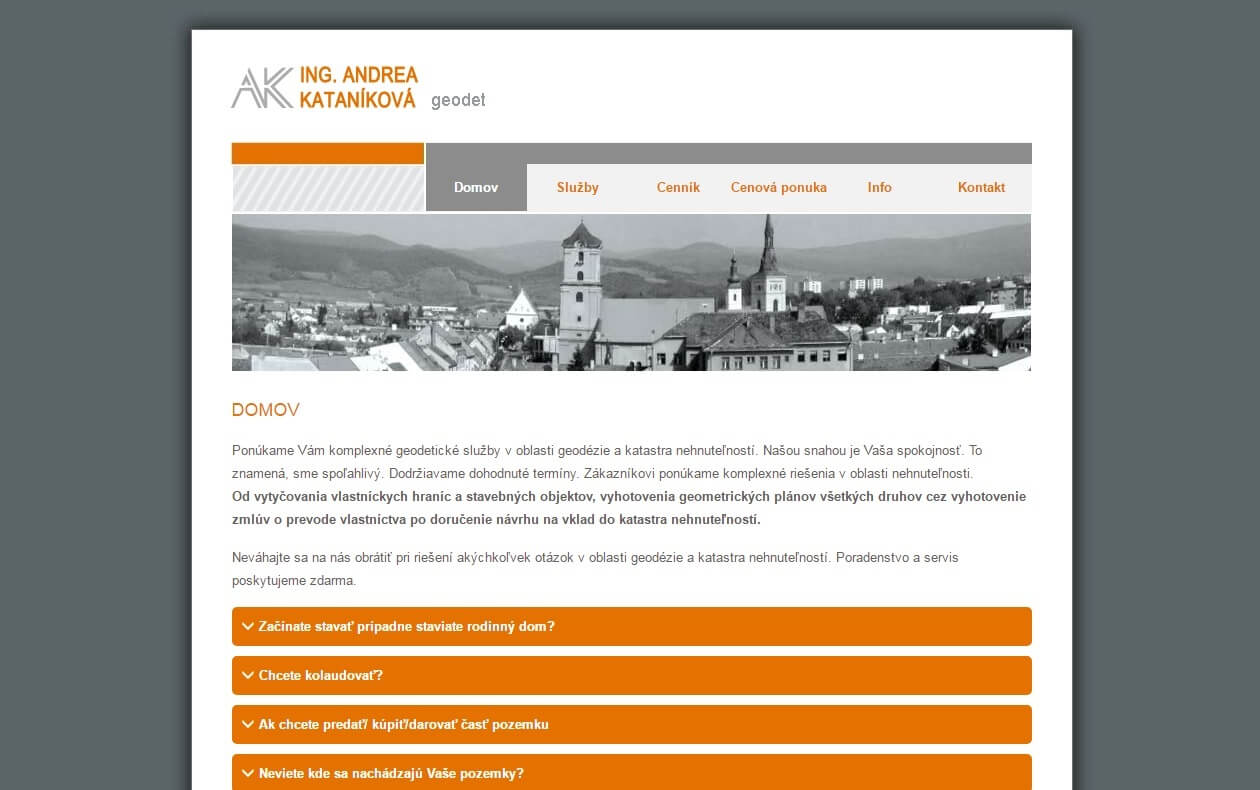 Webstránka http://geodet-ak.sk/ - verzia pre laptop.